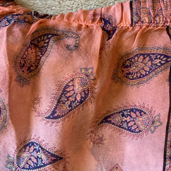 GYPSY05 Boho,100%Silk Sheer Paisley Drawstring Waist Pocket Shorts - Picture 8 of 17